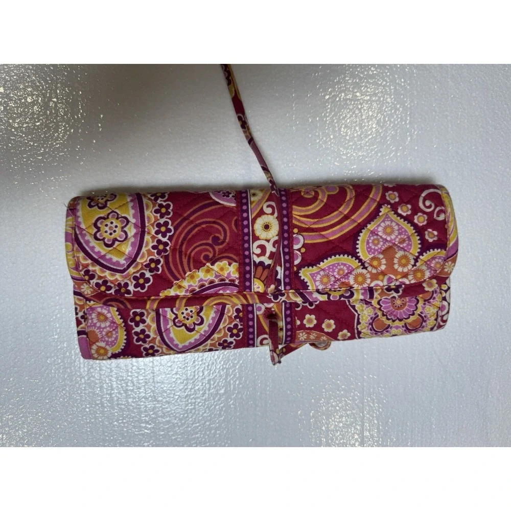 Vera Bradley Make Up Bag Cosmetic Lined Pink Orange Paisley Zippered Small Pouch